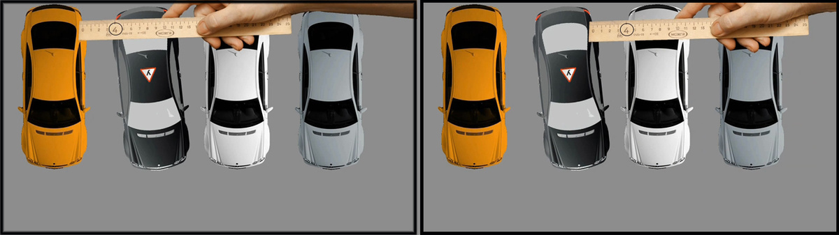 Сзади зазоры справа и слева одинаковые. 