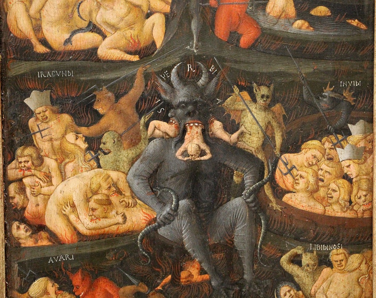 Итальянская средневековая живопись. Фрагмент триптиха: "Последний суд над грешниками." Ок. 1440. Художник Фра Анжелтико. Музей Gemäldegalerie, Берлин. Источник - commons.wikimedia.org