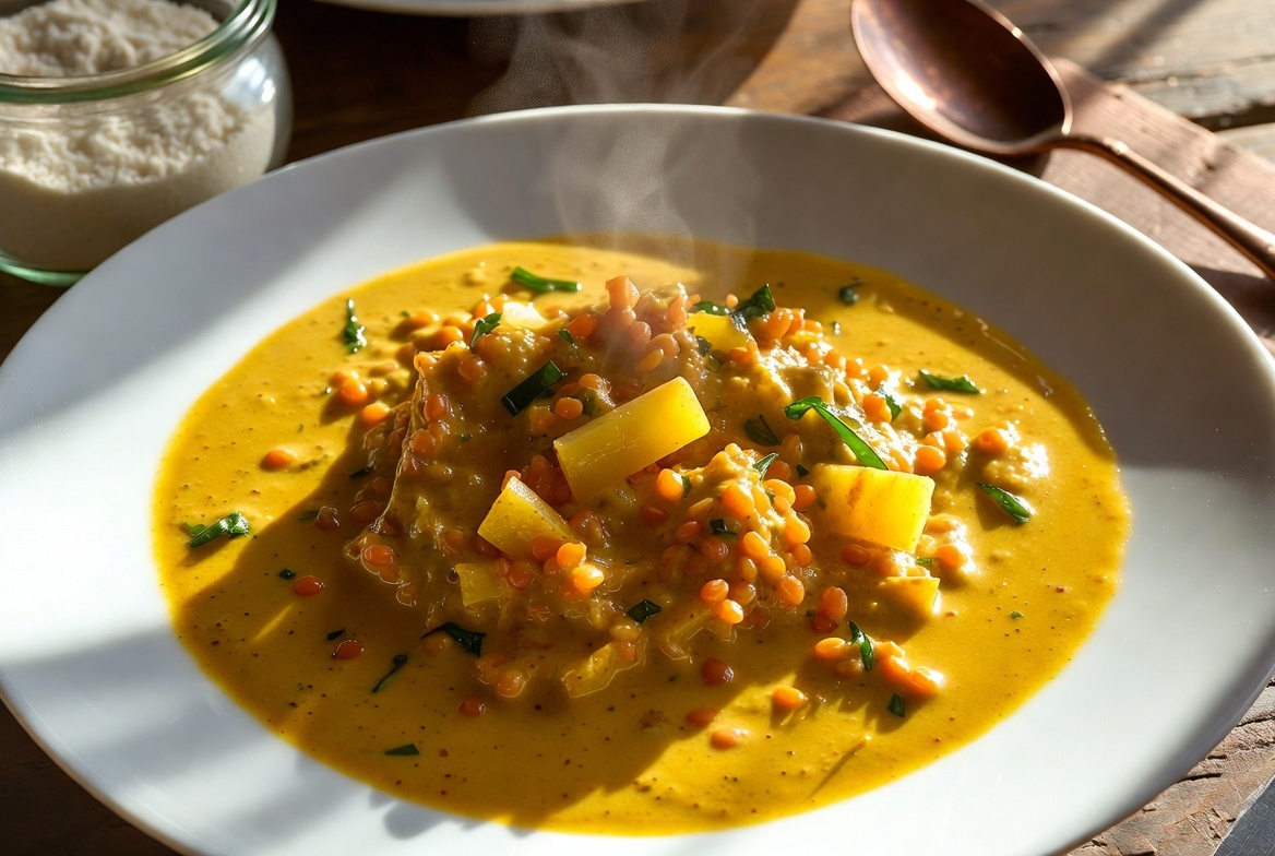 🍛 «Карри из чечевицы и кокоса» по-тамильски: как его готовили в Индии и подавали в советских дипломатических столовых (Москва, 1982).  