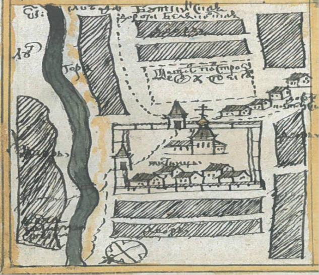 План Буткинской слободы из «Служебной чертежной книги» - один из трех атласов, составленных сибирским изографом С.У. Ремезовым и его сыновьями кон. XVII — нач. XVIII в.