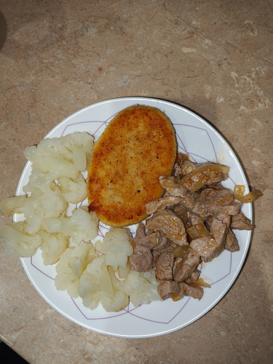Цветная капуста, котлета, мясо