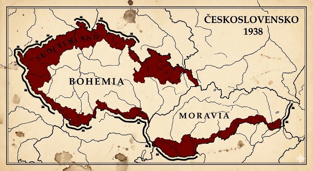 Судетская область не только была населена немцами, но и являлась естественным горным щитом Чехословакии, где располагалась мощная линия бетонных укреплений.
