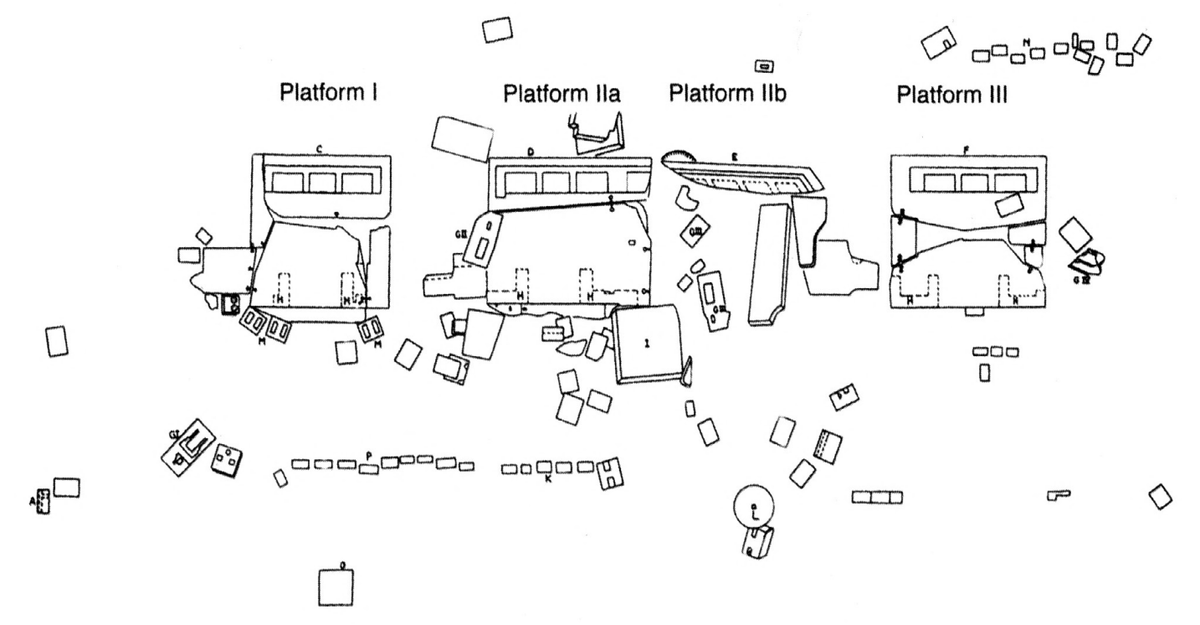 Платформы из песчаника в Пума-Пунку, рисунок А. Познанского. Скрин из книги Ж.-П. Протцена, С. Наир «Камни Тиуанако. Исследование архитектуры и строительства»