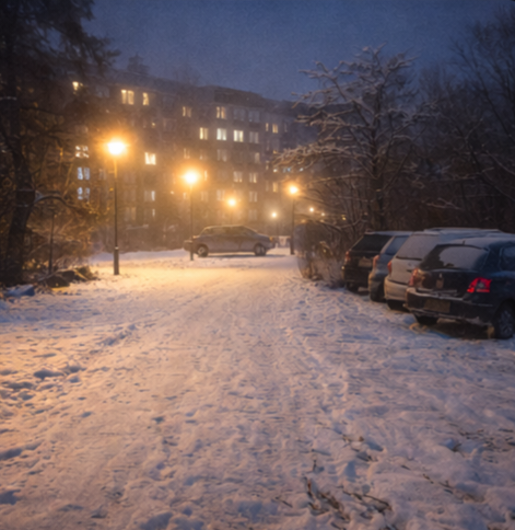 «Заснеженный двор дышал покоем, будто день устал раньше людей».