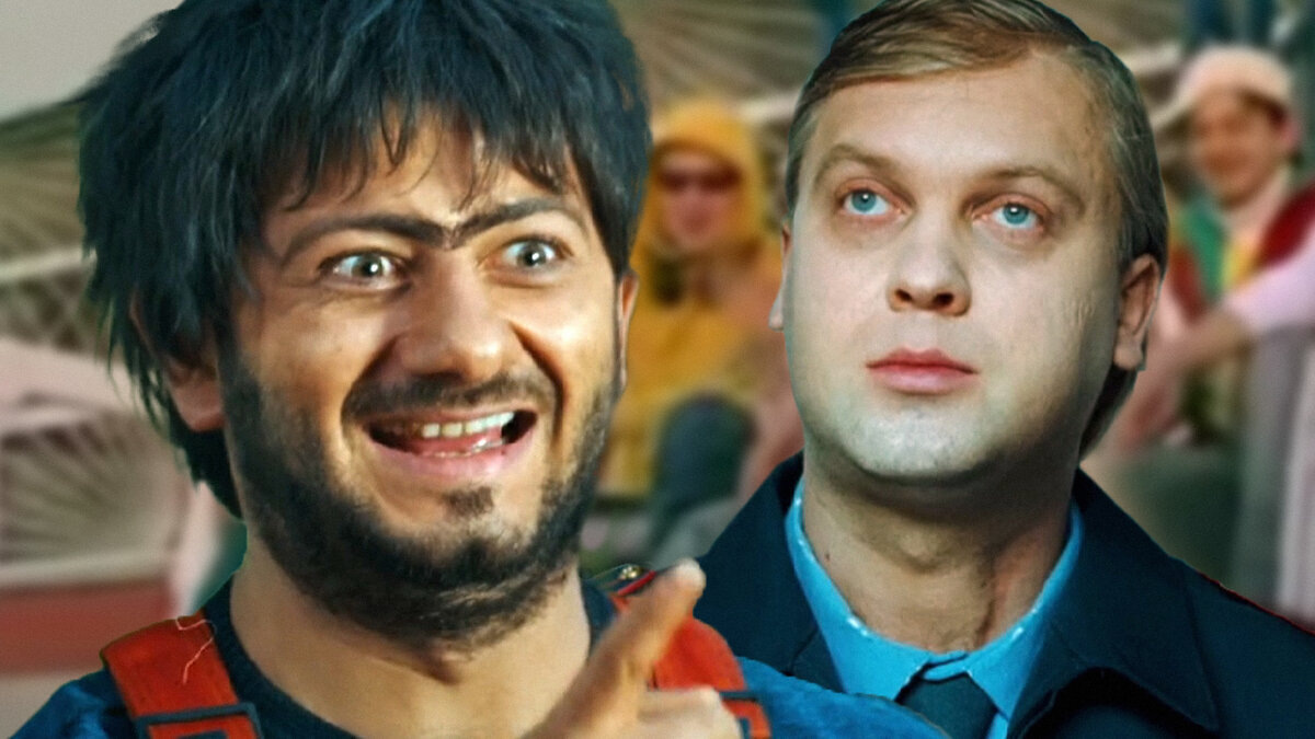   Михаил Галустян (слева) в образе персонажа сериала Наша Russia». Источник фото: kinoafisha.info.