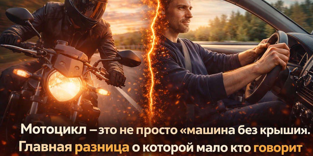 🏍 Почему мотоцикл — это не просто «машина без крыши». Главная разница, о которой мало кто говорит