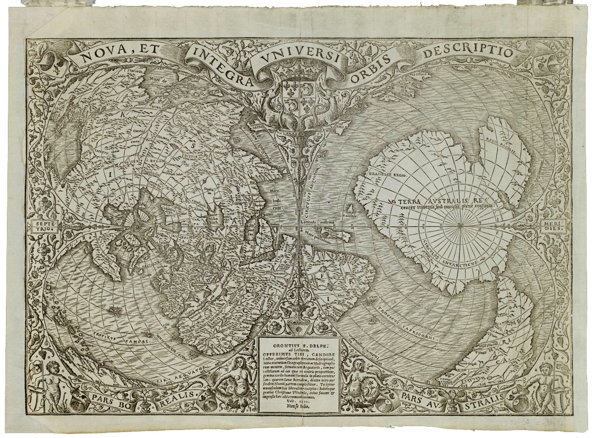 Карта мира с изображением Гипербореи (континент в области Северного полюса) Оронция Финея (1531 год). Источник: wikipedia