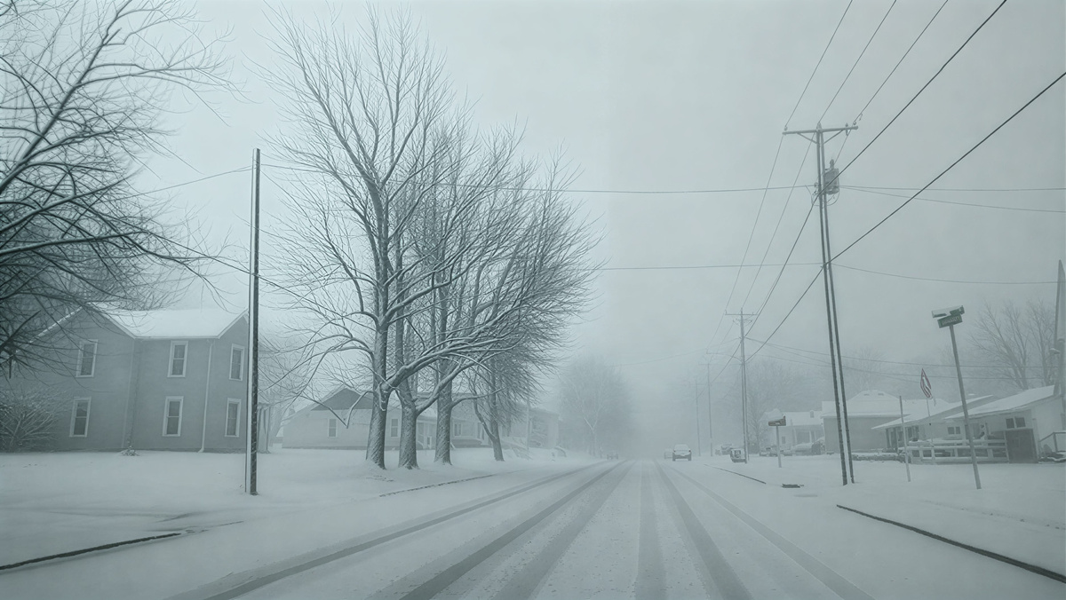 Фотография заснеженных дорог в сельской местности Индианы. | Эксклюзивное изображение/Getty Images