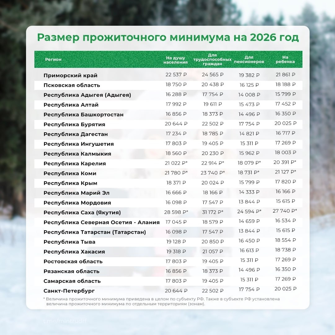    С 1 января 2026 года прожиточный минимум в России проиндексирован на 6,8%© Столица на Онего