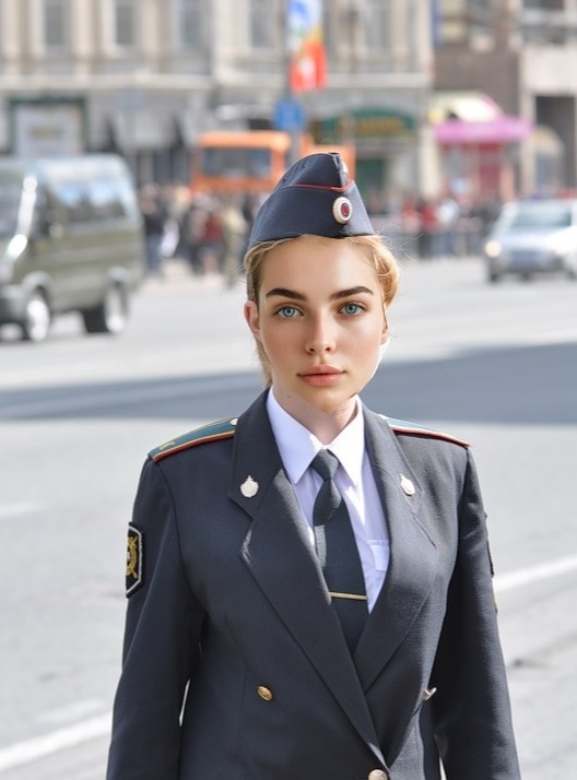 Лена в форме курсанта-милиционера.