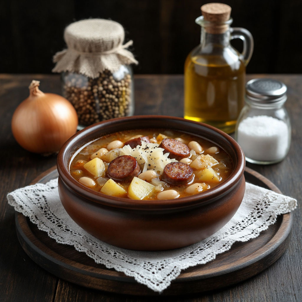 Сытный суп с квашеной капустой, копчёными колбасками и фасолью — как айнтопф! 🍲🔥