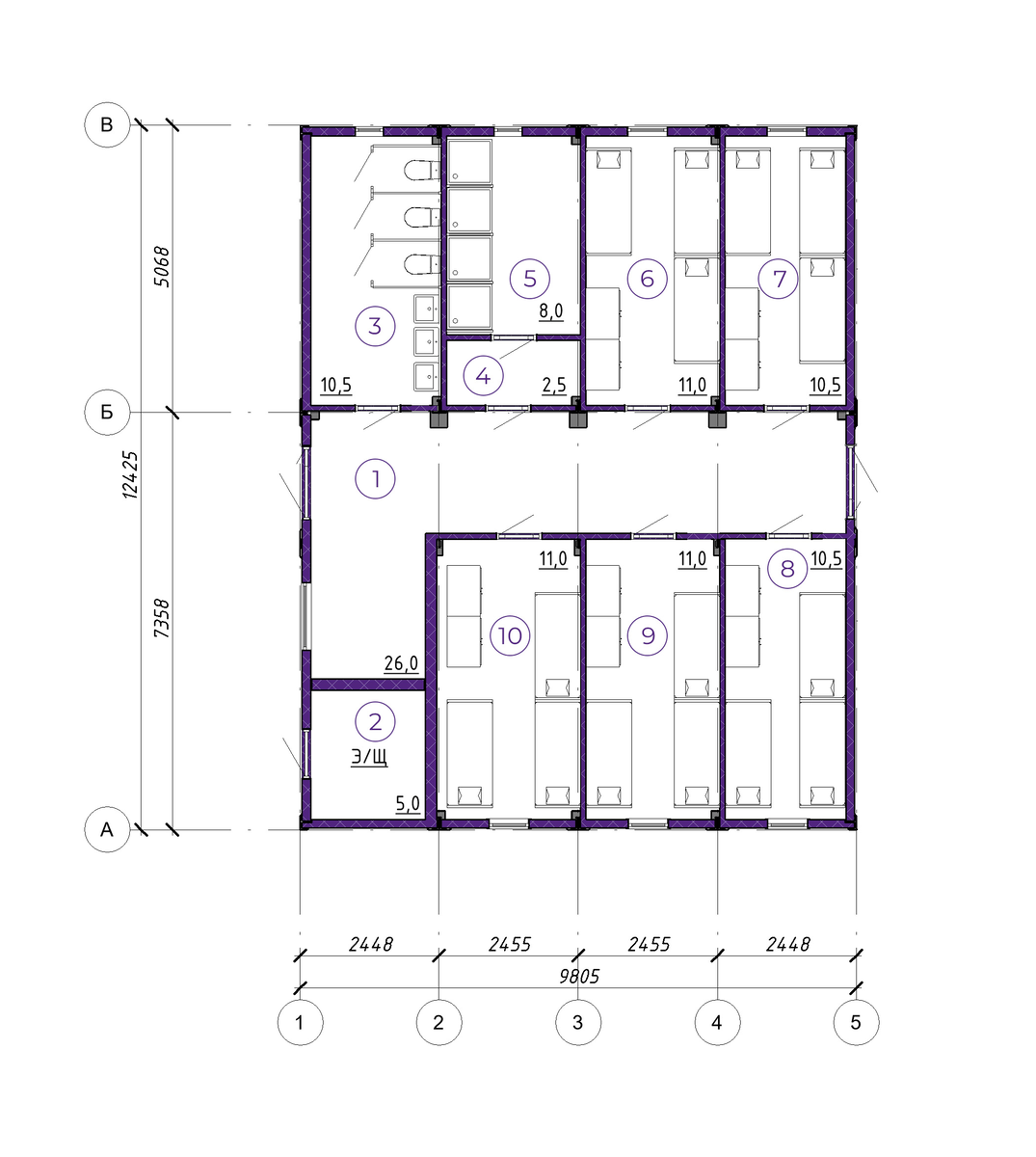 Вариант-схема расстановки кроватей в общежитии