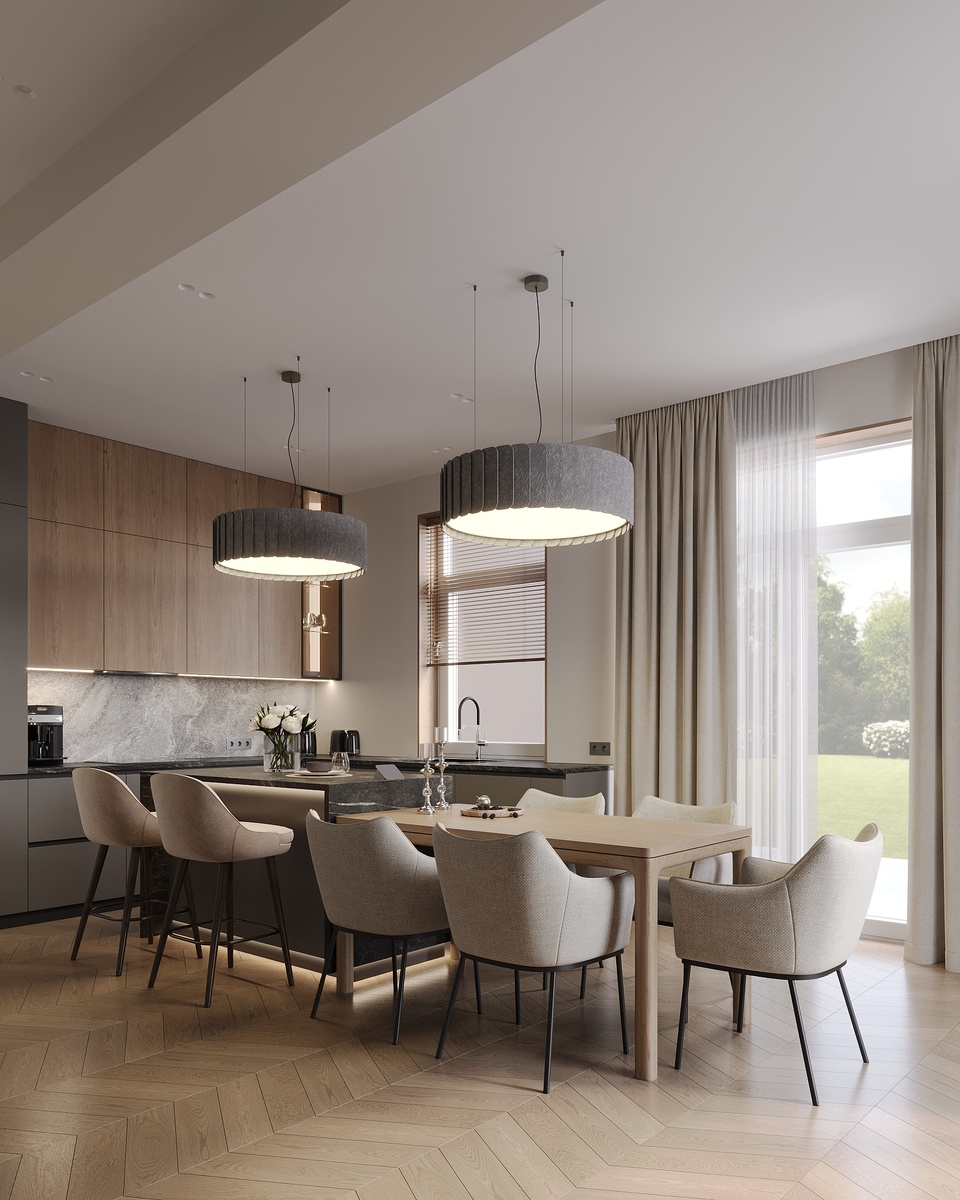 Кухня в современном стиле в загоролном доме