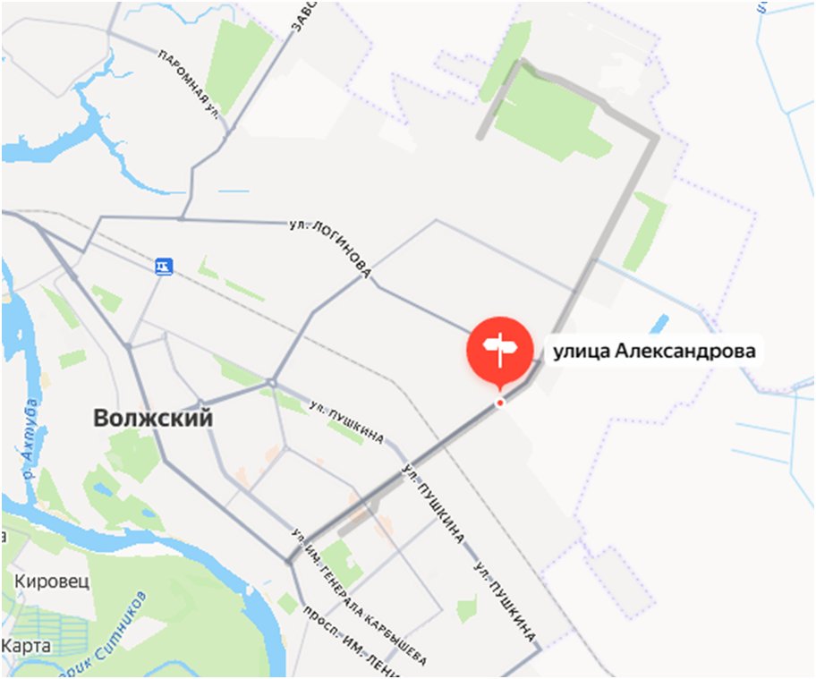 Улица Александрова на карте города Волжского.