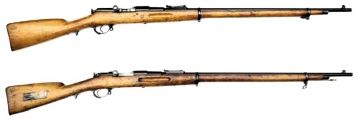 Вверху трехлинейная однозарядная комиссионная винтовка обр. 1890 года, внизу трехлинейная однозарядная винтовка системы Мосина обр. 1890 года.