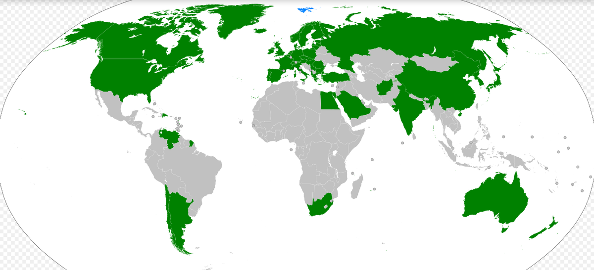 Зеленым выделены государства, подписавшие Шипцбергенский трактат. 
