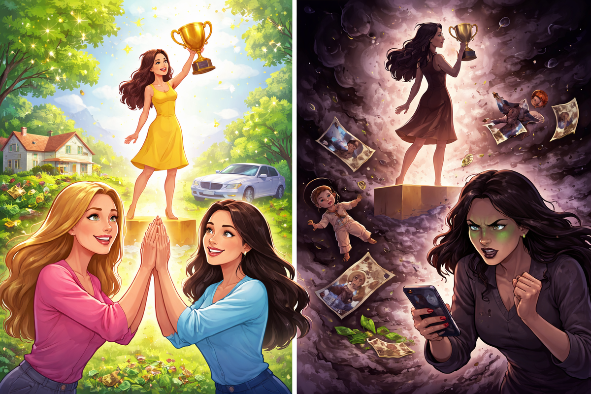 Белая, здоровая зависть: человек желает достичь того же. Чёрная, разрушительная зависть: человек хочет уничтожить объект зависити и другого.