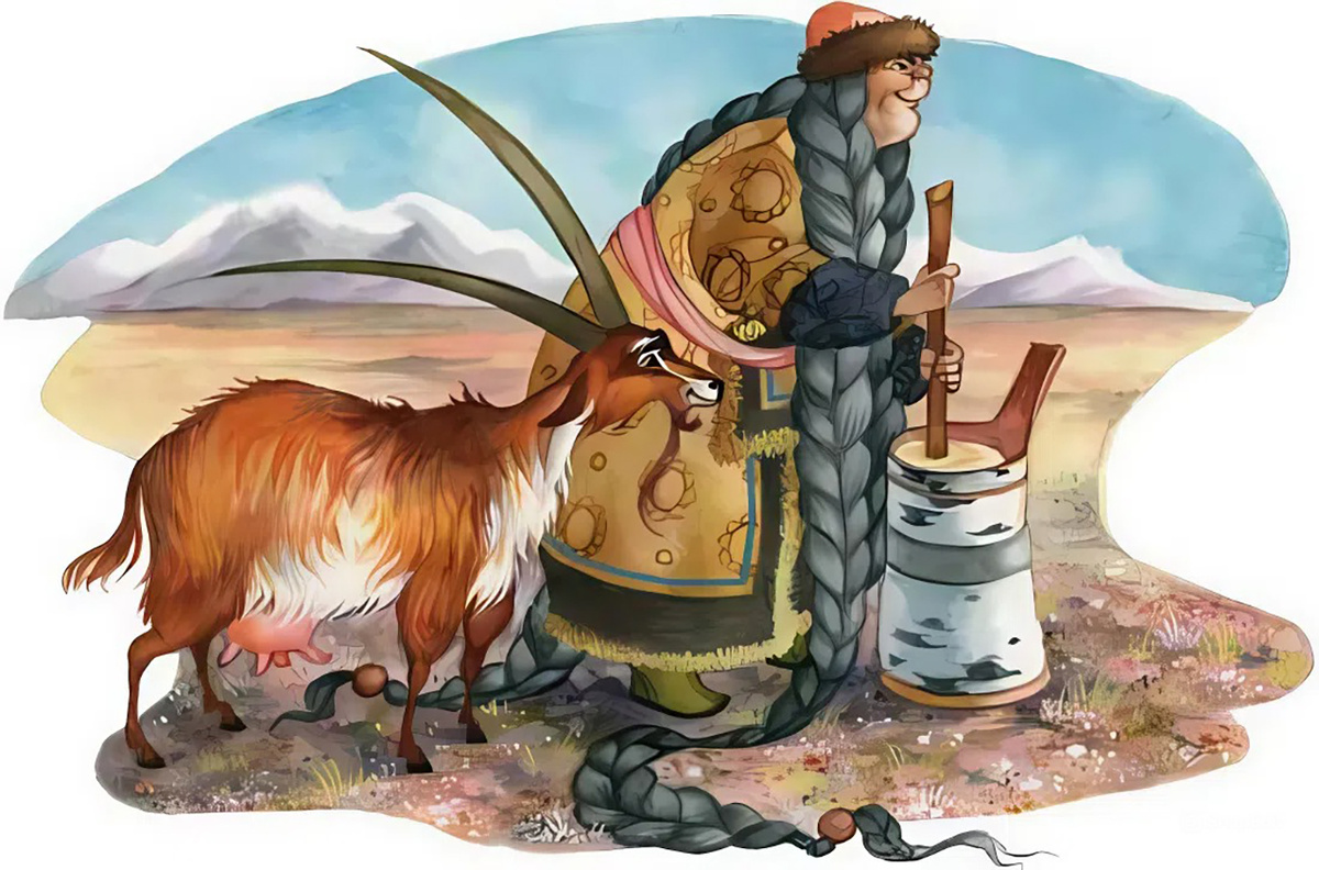 Использованы иллюстрации О. Ионайтис к книге алтайских народных сказок «Рыжий пес»: https://itexts.net/avtor-narodnye-skazki/326049-ryzhiy-pes-altayskie-narodnye-skazki-narodnye-skazki.html