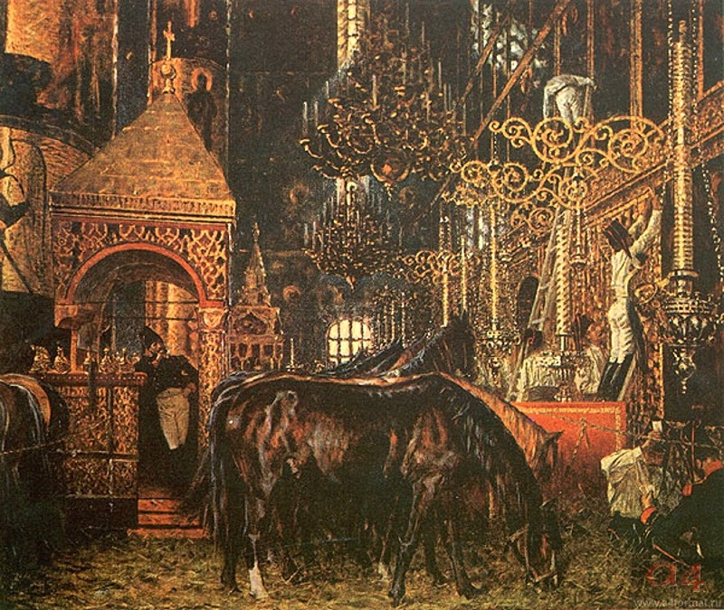 В Успенском соборе.... Авторство: Василий Васильевич Верещагин. http://www.picture.art-catalog.ru/picture.php?id_picture=2555, Общественное достояние, https://commons.wikimedia.org/w/index.php?curid=3125137