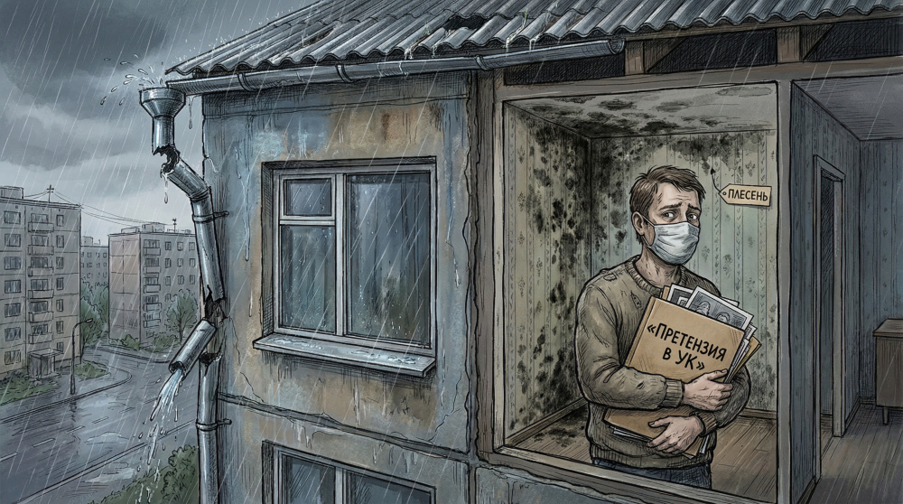    Плесень в квартире часто напрямую связана с протечками крыши и неисправными водостоками, за которые отвечает управляющая компания