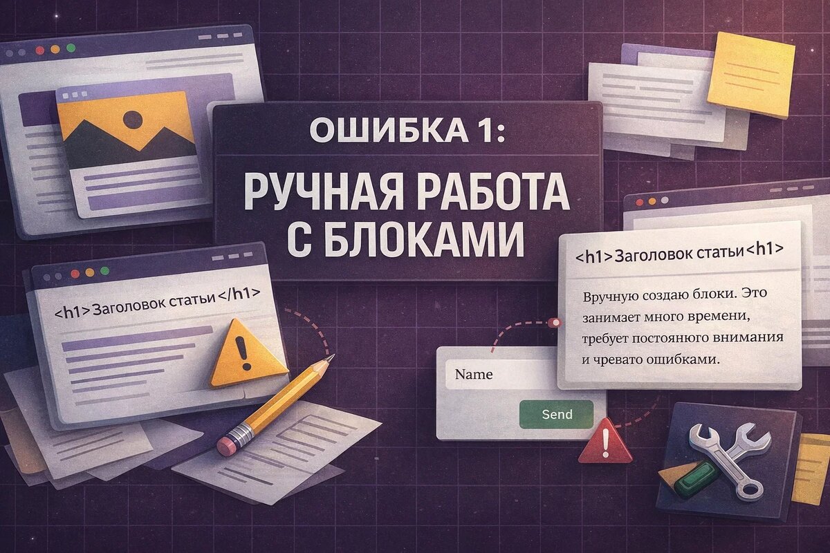 Ошибка 1: ручная работа с блоками