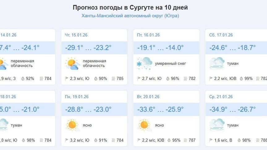    Синоптики предупреждают: пик морозов в Сургуте — -40 °C в ночь на 17 января   goodmeteo.ru