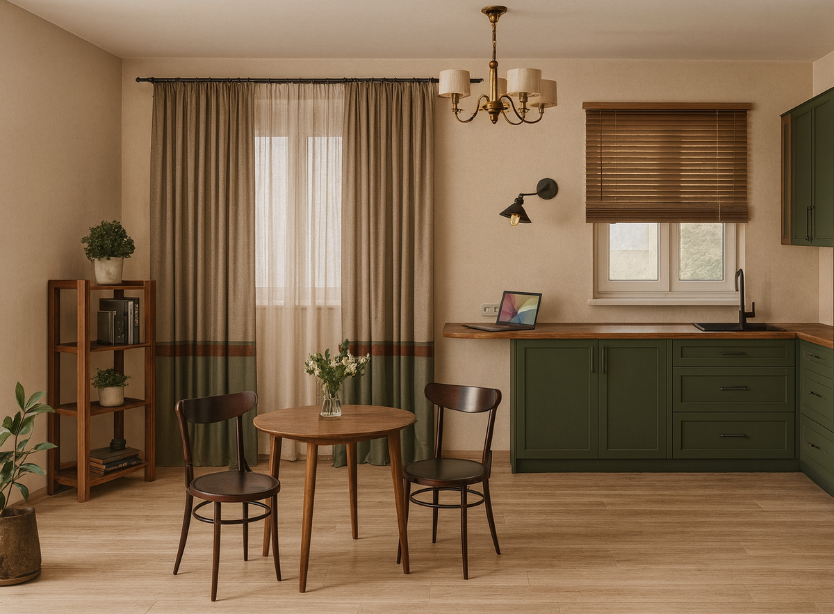 Оформление кухни в зеленых оттенках 