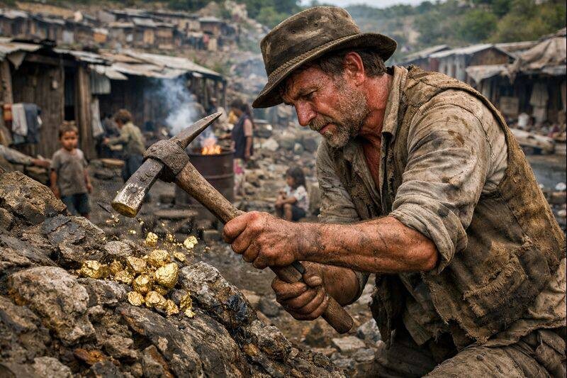 Человек добывает золото