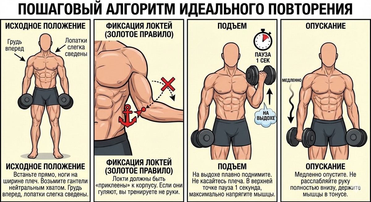 Как правильно делать упражнение молотки с гантелями стоя: видео и фото инструкции Дмитрий Петров📷
