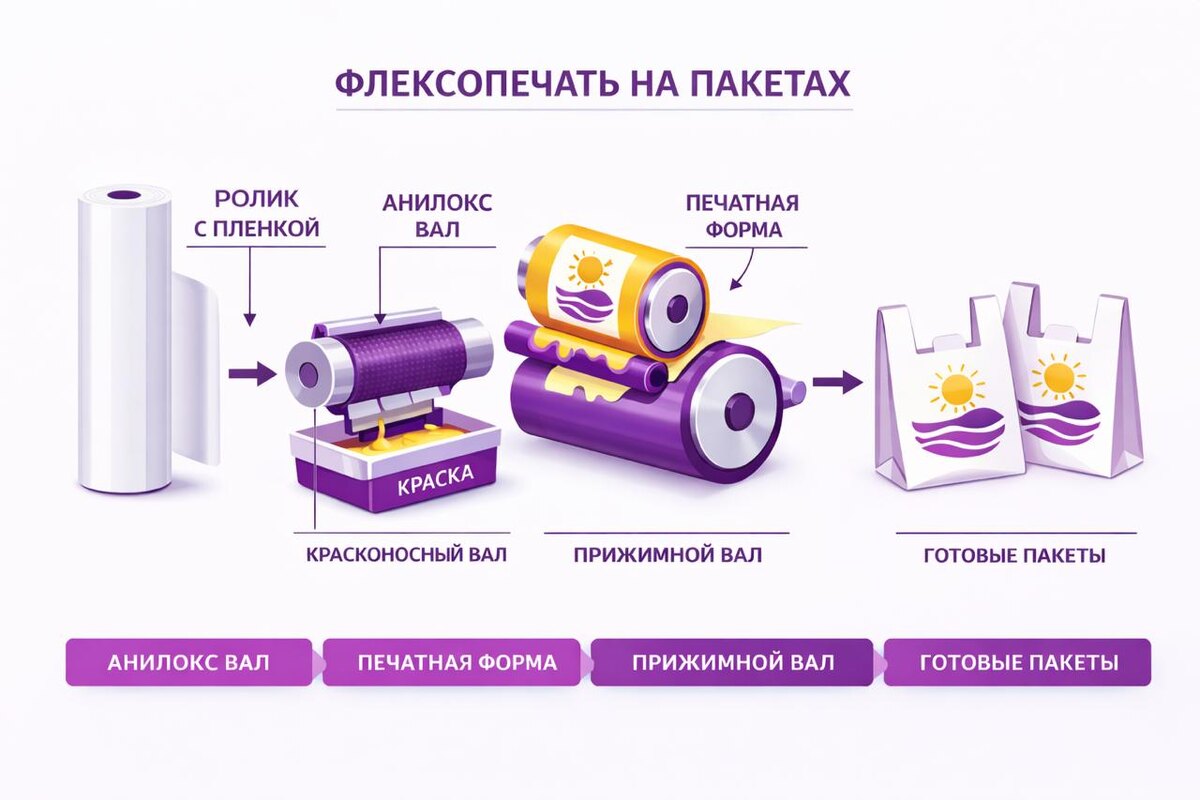 Процесс печати на пакетах флексографией