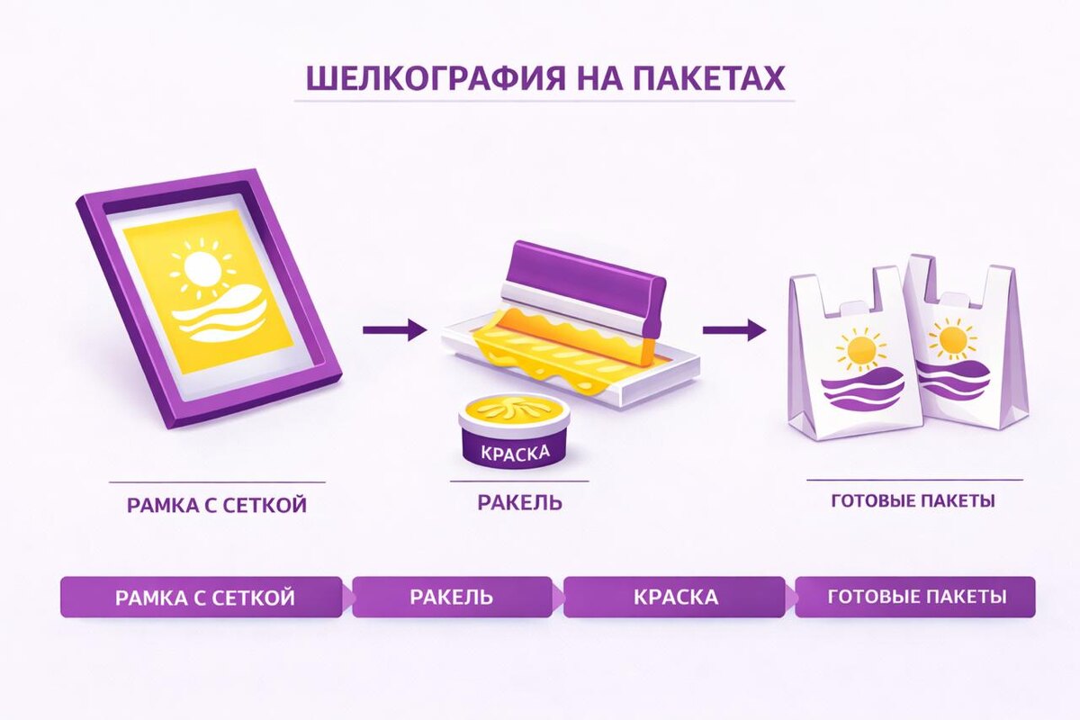 Процесс печати на пакетах шелкографией