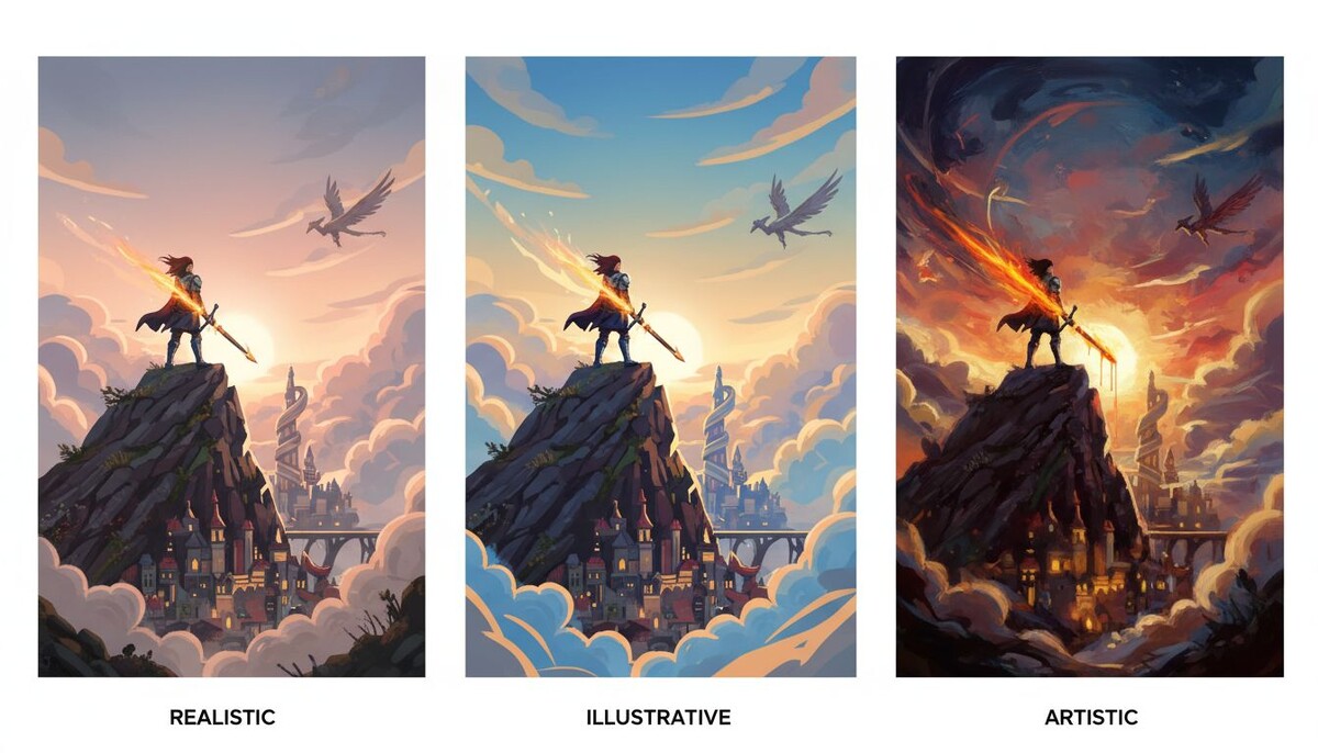 Один сюжет, сгенерированный нейросетями в разных стилях.