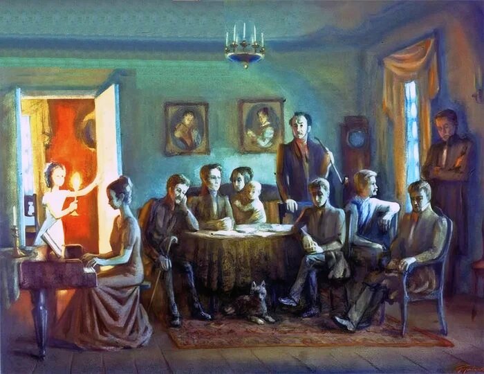 Как-то так выглядели посиделки декабристов и купцов по вечерам. Картина Германа Травникова