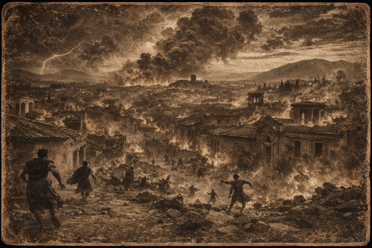 Помпеи и извергающийся Везувий