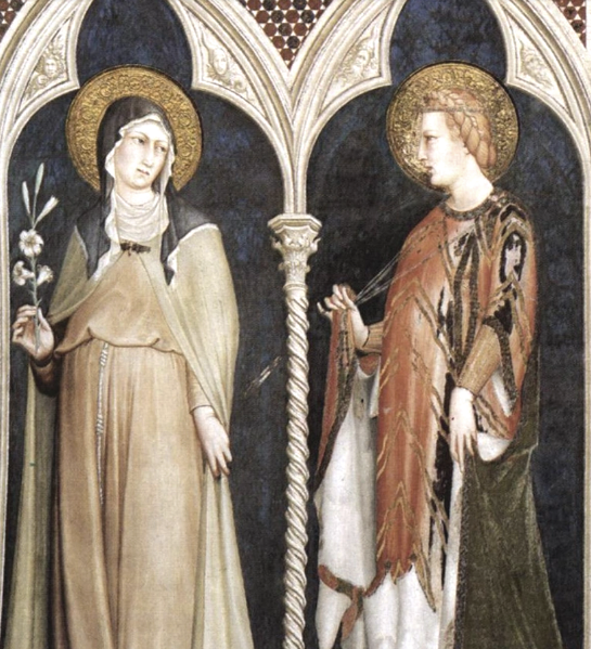 Святая Клара и святая Елизавета Венгерская. Симоне Мартини. Фреска в базилике Святого Франциска, Италия, Ассизи. XIV век