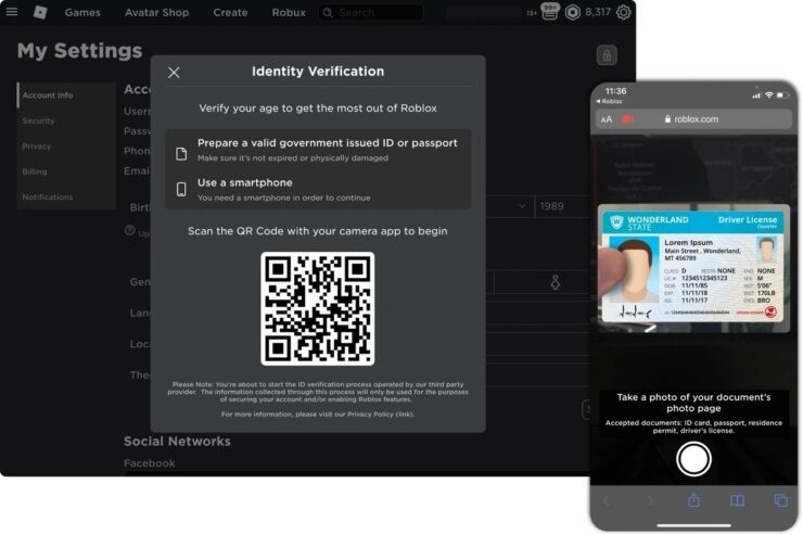    Чтобы играть в Roblox — покажи паспорт. Изображение: roblox.com