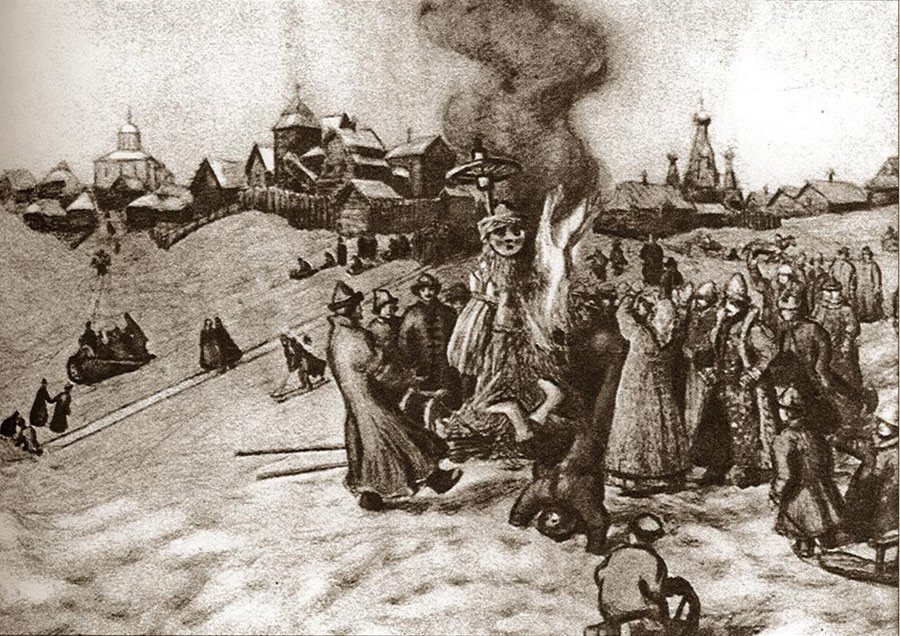 Васнецов А. М. Сжигание чучела Масленицы.
Ссылка на изображение: https://www.booksite.ru/enciklopedia/play/11.jpg

