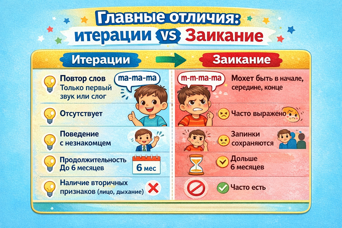 Главные отличия: итерации vs заикание