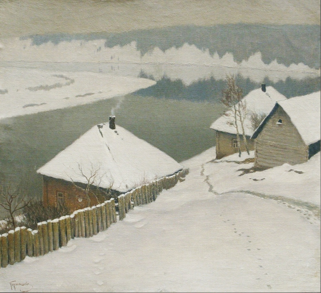 Зима. Дом у реки