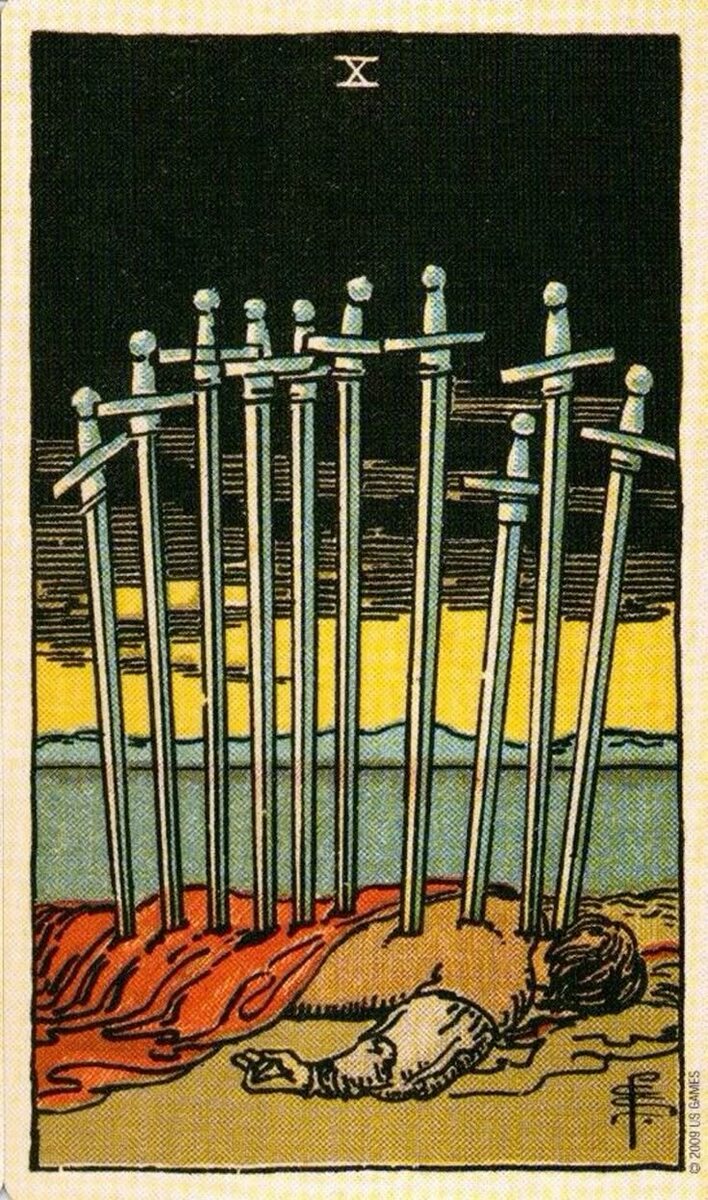 Десятка Мечей Таро Райдера - Уэйта