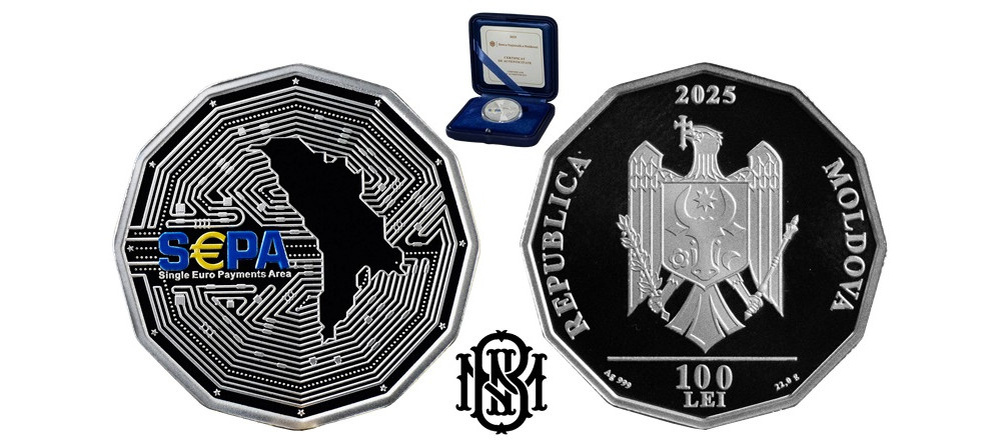    12-гранная серебряная монета Молдовы 2026 года к вступлению в SEPA, серия Европейская Молдова