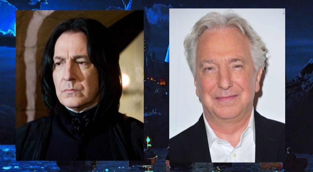 Кадр из фильма "Гарри Поттер" и фото Алана Рикмана