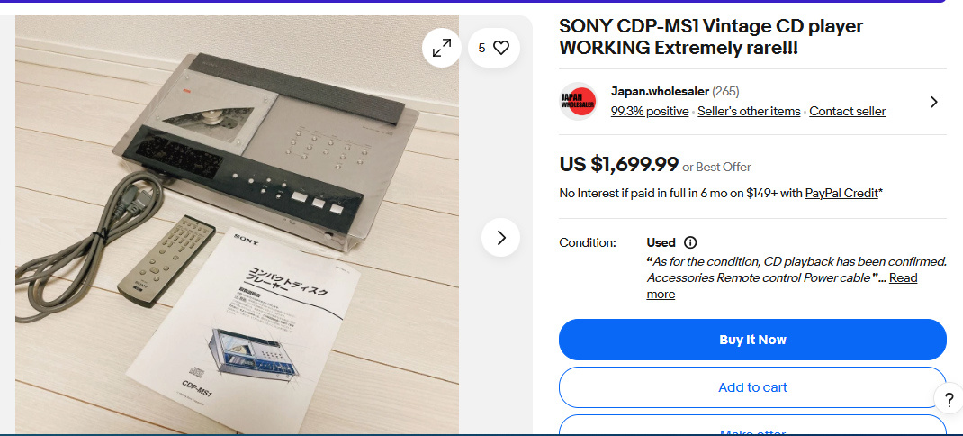 Стоимость SONY CDP-MS1 на ebay