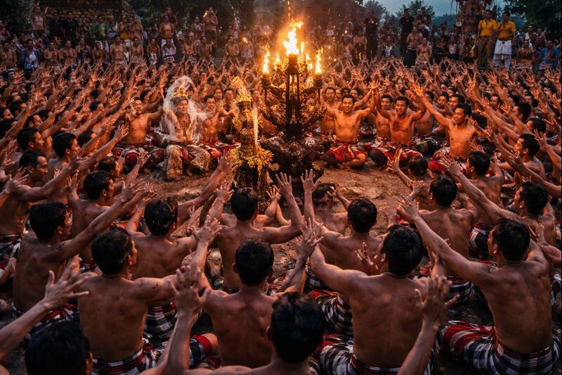 Индонезийский танец «Кечак». Изображение сгенерировано нейросетью ChatGPT.