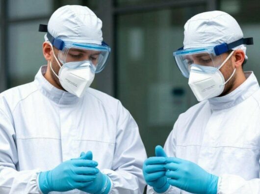    Ученые в защитных костюмах // Фото сгенерировано нейросетью «Шедеврум»