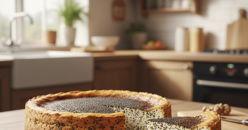 Маковый чизкейк с творожным кремом и хрустящей основой из печенья