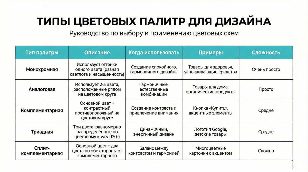 Типы цветовых палитр и когда их использовать