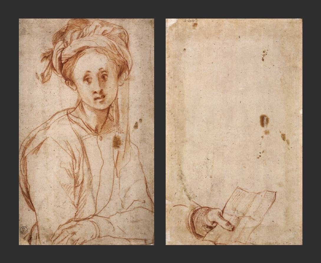 Эскиз человека в тюрбане. Эскиз руки. Художник — Якопо Понтормо. Галерея Уффици, Флоренция