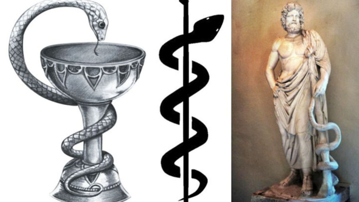 Жезл Асклепия, символ мудрости и возраждения