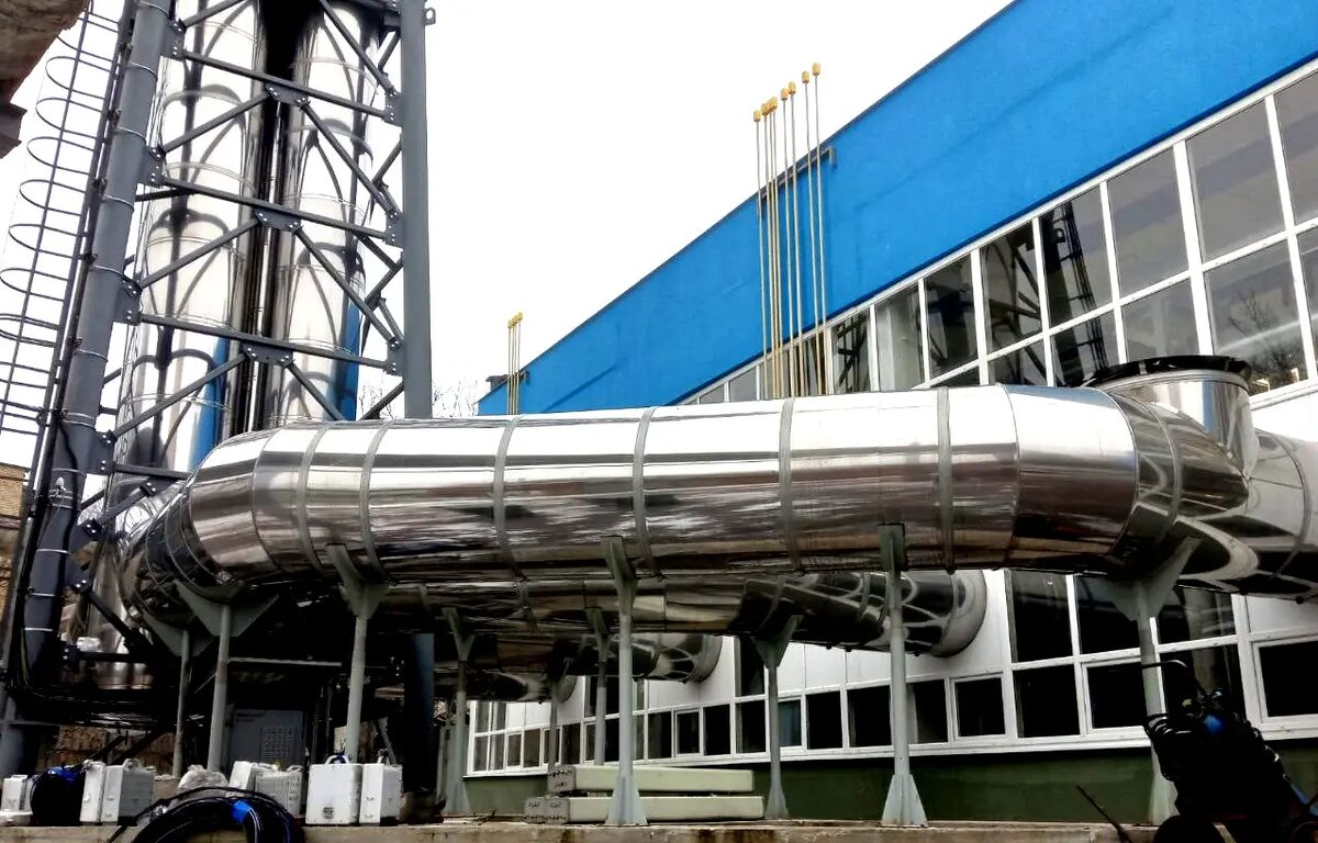 Ферменная дымовая труба, высота 55 метров, производство Уральский завод дымоходов "Модуль"